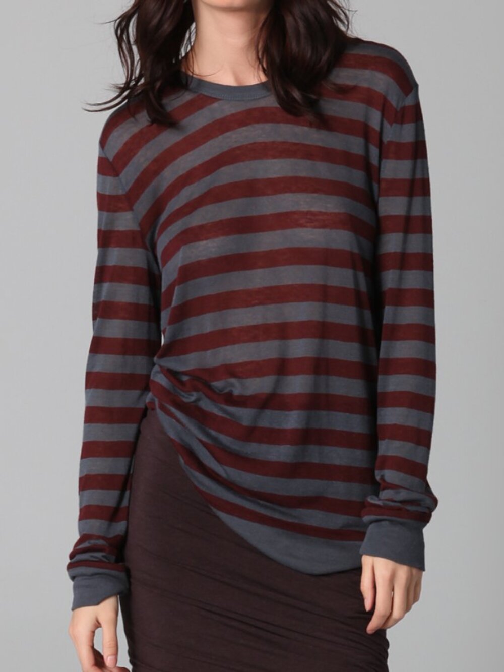 T by Alexander Wang Long Sleeve Linen Top XS Blue Red Striped Burnout Tissue